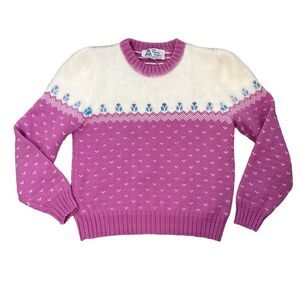 Vintage 80s Top Notch Wool Crewneck Tulip Fair Isle Sweater Handmade in the USA